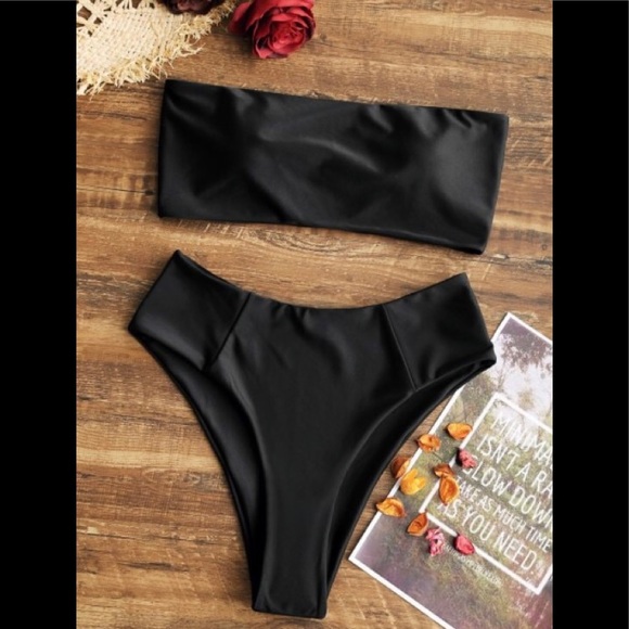 Zaful Other - Zaful Black Bandeau High Waisted Bikini